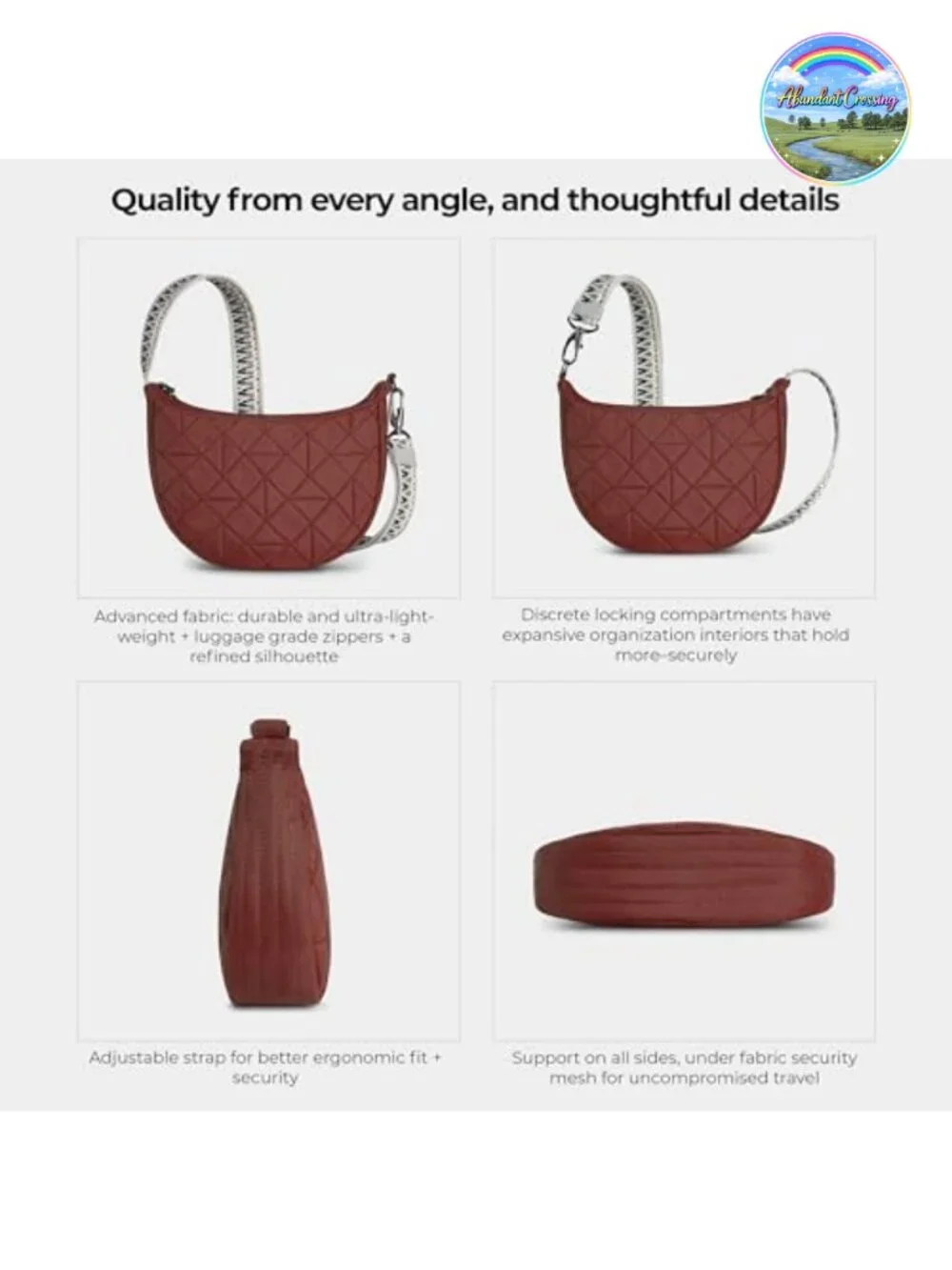 Travelon Anti-Theft Boho Crescent Crossbody Bag RFID Water-Resistant